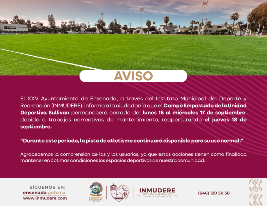AVISO CIERRE CAMPO EMPASTADO SULLIVAN