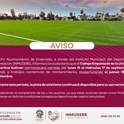 AVISO CIERRE CAMPO EMPASTADO SULLIVAN